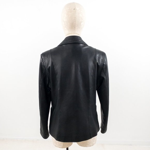 St. John S/M Leather Blazer Jacket Black Vintage - Picture 4 of 12